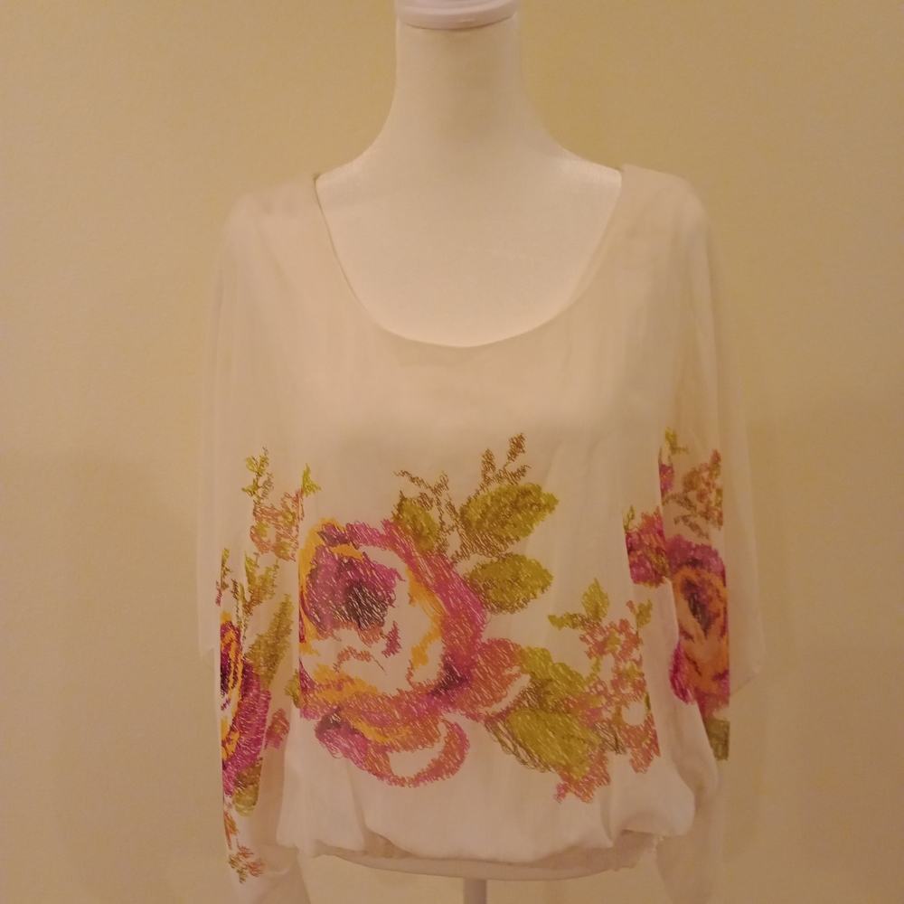 American Rag Floral Blouse - Cream and Pink